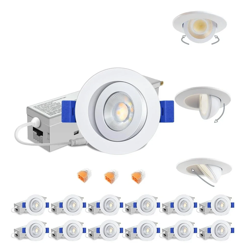 Aosclex 3 Inch LED Recessed Lighting 12 Pack 360 Adjustable Gimbal 5CCT Dimmable